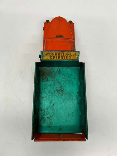 Camión de volteo de acero prensado accionado hidráulicamente Structo de colección juguete rojo verde como está - Imagen 14 de 18