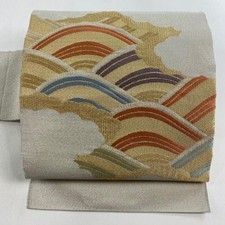 JAPANESE KIMONO BELT NAGOYA OBI ASH WHITE PURE SILK EE3862