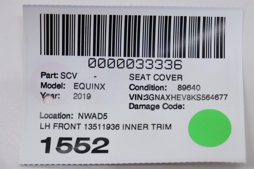2018- 2024 CHEVROLET EQUINOX FRONT LEFT SEAT INNER TRIM COVER PANEL OEM 13511936 - Picture 9 of 9