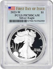 2023-W $1 American Silver Eagle PR70DCAM First Day of Issue PCGS