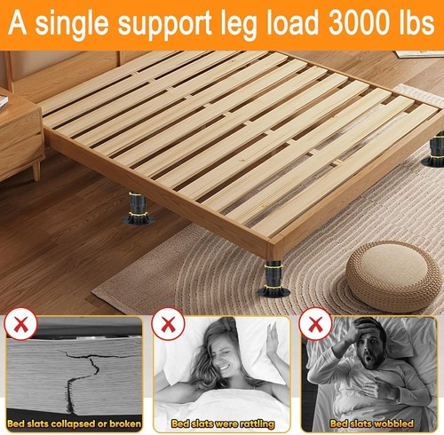 6 PCS Bed Support Legs, 8.66-13.38in Adjustable Legs 6pcs, Black - Picture 4 of 7