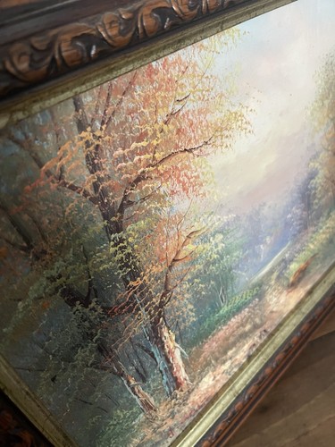 Vintage Framed Small Oil Painting Woodland Landscape Scene Autumnal 37 x 32cm - Picture 10 of 11