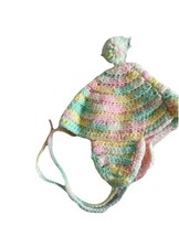 VTG Infant Crochet Hat Handmade Heirloom Retro Green Pink Yellow White