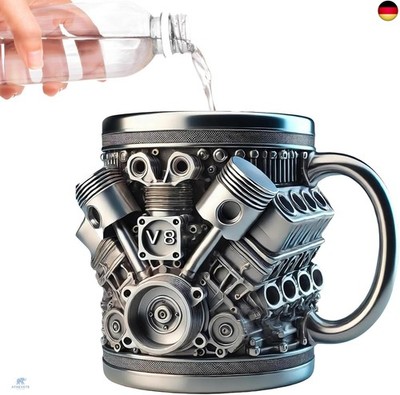V8 Motoren Edelstahlbecher, 300ml V8 Engines Stainless Steel Cup mit Isoliertem