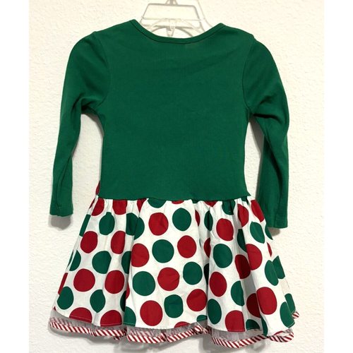 Girls Christmas Dress Green Red White Polka Dot Candy Cane with Tulle Size 4 - Picture 2 of 9