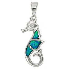 Seahorse Australian Opal Inlay & Topaz 925 Sterling Silver Pendant OP1