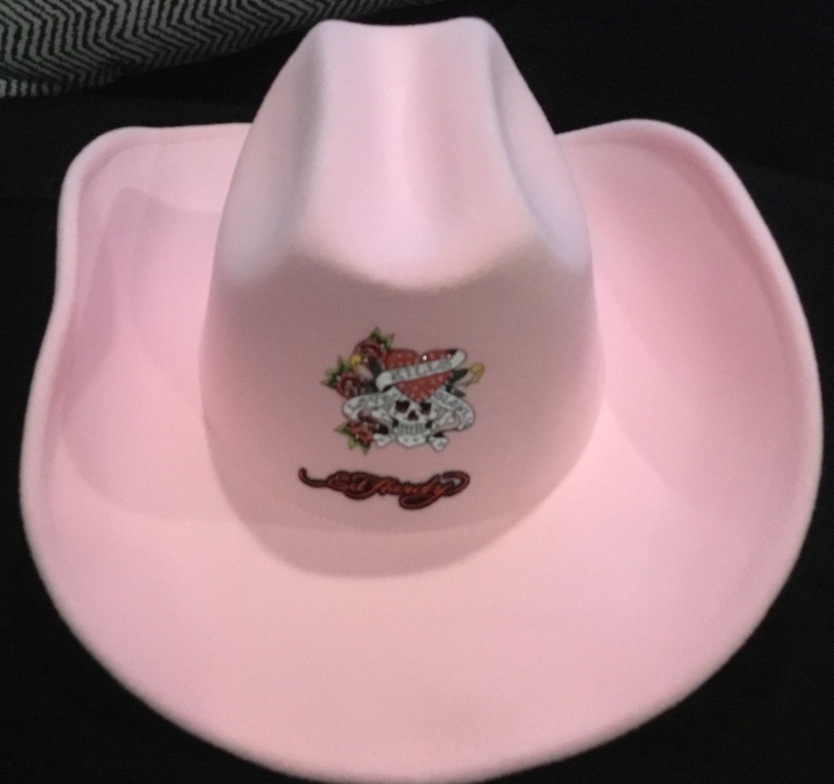 Ed Hardy Cowboy Hat Stiff Brim, Soft Feel, Pink, Rhinestones  display picture 1