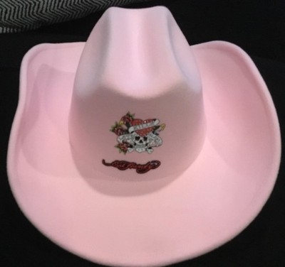 Ed Hardy Cowboy Hat Stiff Brim, Soft Feel, Pink, Rhinestones  display picture 1
