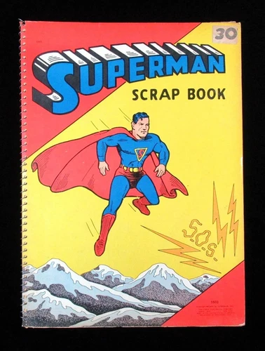 Superman Comic Book Cover #2 Vintage Scrapbook w/ WW2 Military Newspapers
