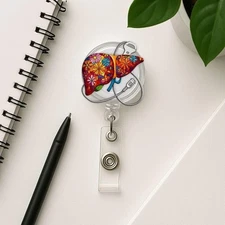 Colorful Liver Badge Reel, RN ID Clip, Organ Transplant Nurse Gift Idea