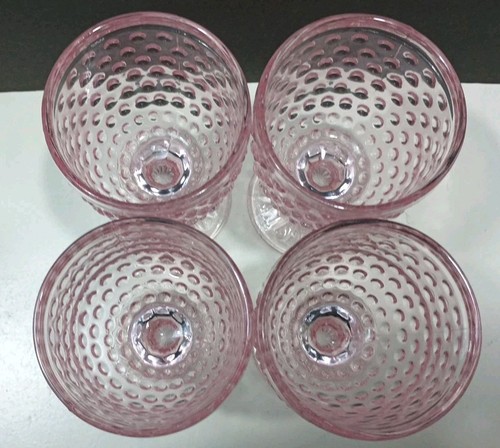 Set 4 Anchor Hocking Vintage Pink Hobnail Water Goblet Glasses Stemmed - Picture 7 of 9