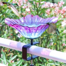 MUMTOP Deck Mounted Bird Baths for Outdoors, Glass Bird Baths Bowl with Adjus...