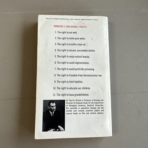 The Population Bomb by Dr. Paul R Ehrlich 7th 1969 PB - Imagen 3 de 6