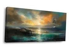 Ocean Sunset Landscape 24.00" x 48.00" Colorful Ocean Sunset Canvas (A781)