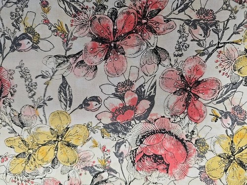 3.7 Metres Pink Yellow Floral On Off White 100% Premium Quilting Cotton - Picture 3 of 3