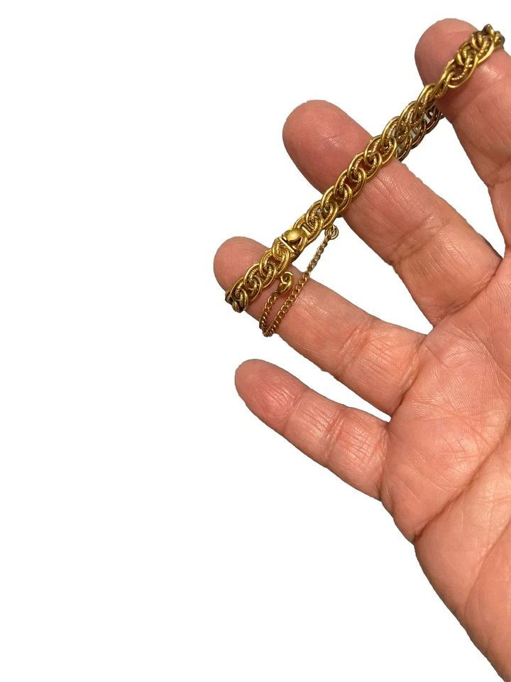 12K золото заполненное двойной ссылка браслет подписанный с цепочкой безопасности, отличное состояние. - Изображение 4 из 4