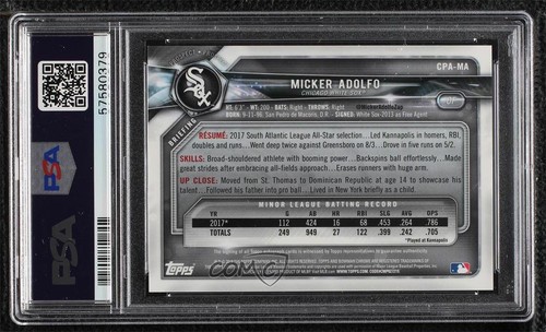 2018 Bowman Chrome Prospect Auto Micker Adolfo #CPA-MA PSA 9 MINT Auto - Afbeelding 2 van 3