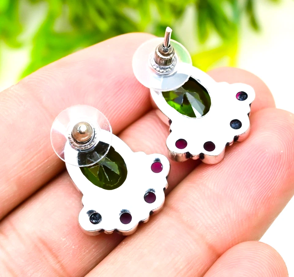 Peridot, Amethyst Edelstein 925 Sterlingsilber Handarbeit Schmuck Ohrringe 0,... - Bild 4 von 4