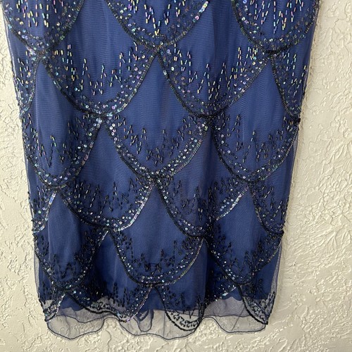FRENCH CONNECTION  Navy Blue Embellished Beaded Lace Midi Skirt  Size 4 - Picture 9 of 19