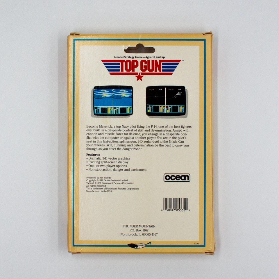 TOP GUN 1986 C64 OCEAN/Thunder Mountain US Import Small Big Box Commodore 64/128 - Bild 2 von 3