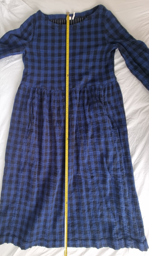 Toast Gingham Crinkle Cotton Dress Size Small Blue Check Midi Sleeves Boat Neck - Picture 16 of 21
