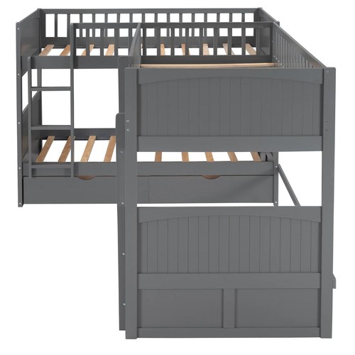 3 Wood Bunk Bed Twin-Over-Twin-Over-Twin With 2 Stairs 2 Drawers For Kids Adults - Picture 17 of 17