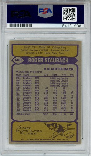 Roger Staubach Autographed 1979 Topps #400 Trading Card PSA Slab 43562 - Picture 2 of 2