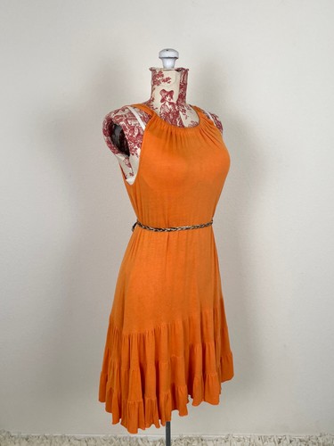 Orange DRAPIERTES VISKOSE Kleid MSK Rüschenrock geraffter Ausschnitt weich hell Gr. M ? - Bild 8 von 12