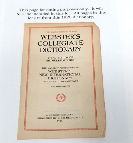 Vtg Ephemera Webster's Collegiate Dictionary 1928 3rd Edition Lot of 50 Pages E - Picture 2 of 11