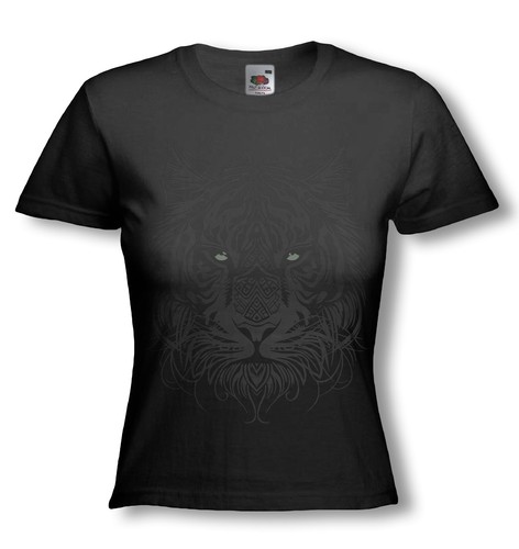 Ladies Fitted T-shirt: Big Cat Tribal Tiger Flock Print - Picture 26 of 26