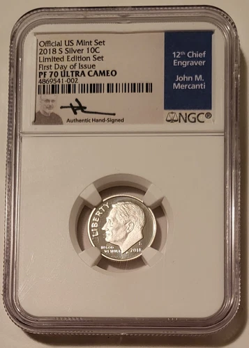 2018 S Silver Roosevelt Dime Proof PF70 NGC FDI Mercanti Signed