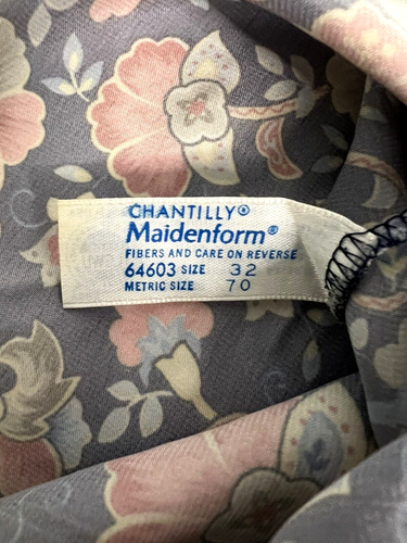 Camisa floral vintage Maidenform azul chantilly satén y encaje talla 32 64603 - Imagen 4 de 5