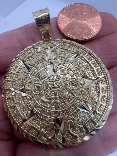 GOLd Aztec 14K pendant SOLID calendar azteca necklace mexico mexican sun oro - Picture 10 of 12