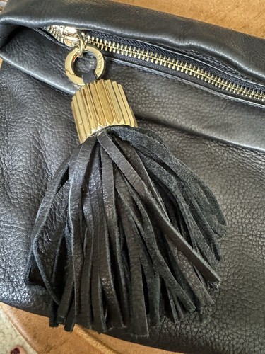 India Hicks Carmen BLACK Soft Supple Leather Clutch w/Large Agra Tassel 12”x 9 - Picture 6 of 17
