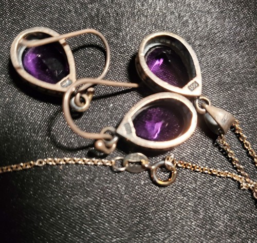 Coldwater Creek Sterlingsilber Amethyst Träne Tropfen Halskette und Ohrring Set - Bild 4 von 4