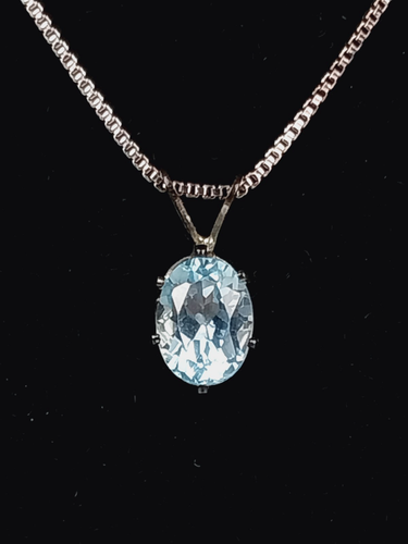 Vintage Large Sky Blue Topaz Oval Cut Pendant .925 Sterling Silver 18" Necklace