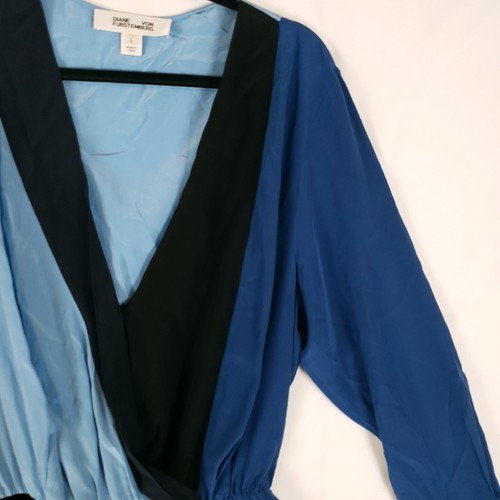 Diane Von Furstenberg Silk Dress Women Large Long Sleeve Color Block Crossover - Picture 4 of 11