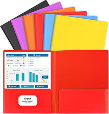 6 Pcs Folders with Pockets and Business Card Holder, Letter Size Colored Plastic