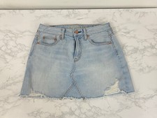 American Eagle Womens Size 4 LightBlue Denim Distressed Button-fly Mini Skirt O