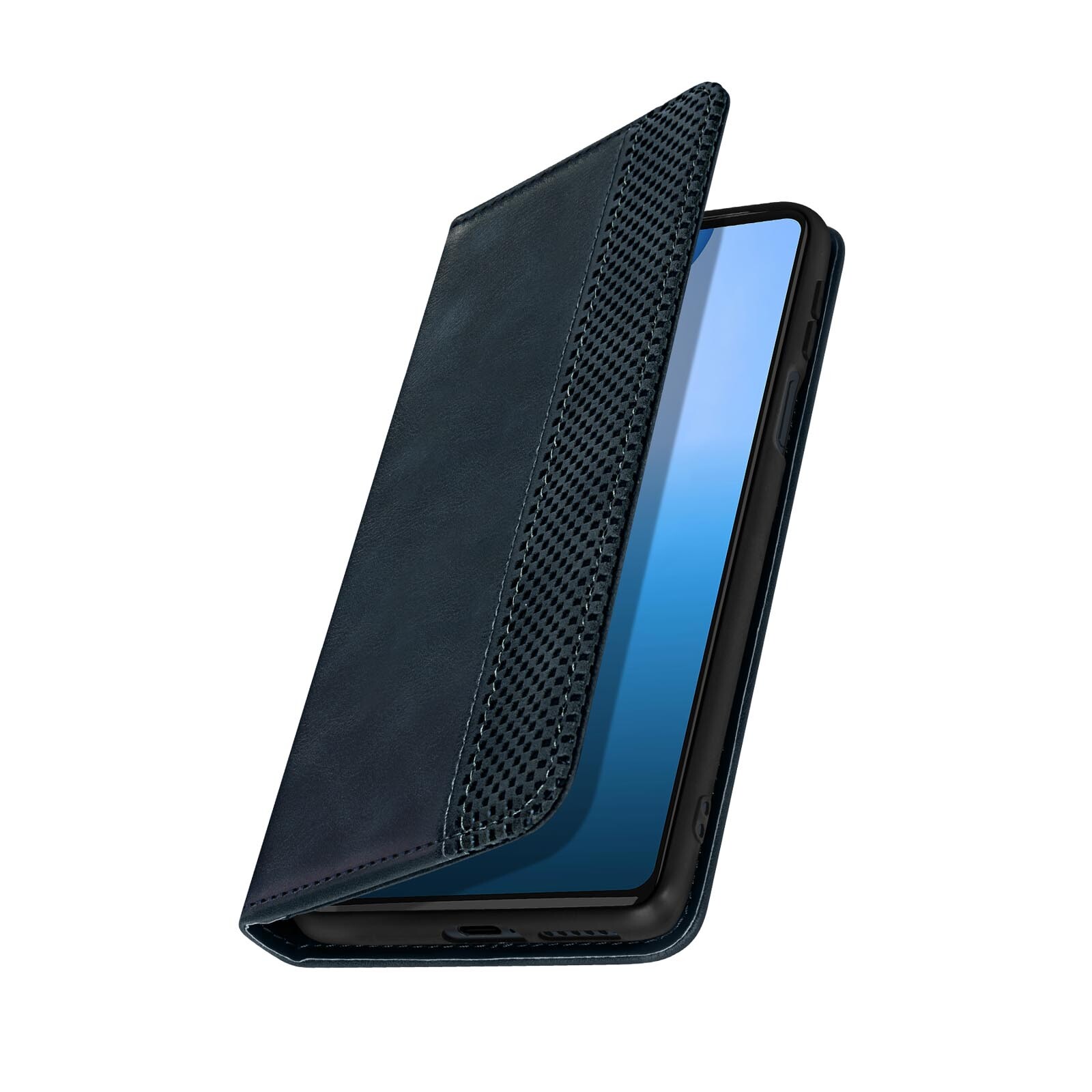 Navy Woven Pattern Wallet Case with Video Stand for Motorola Edge 30 Pro