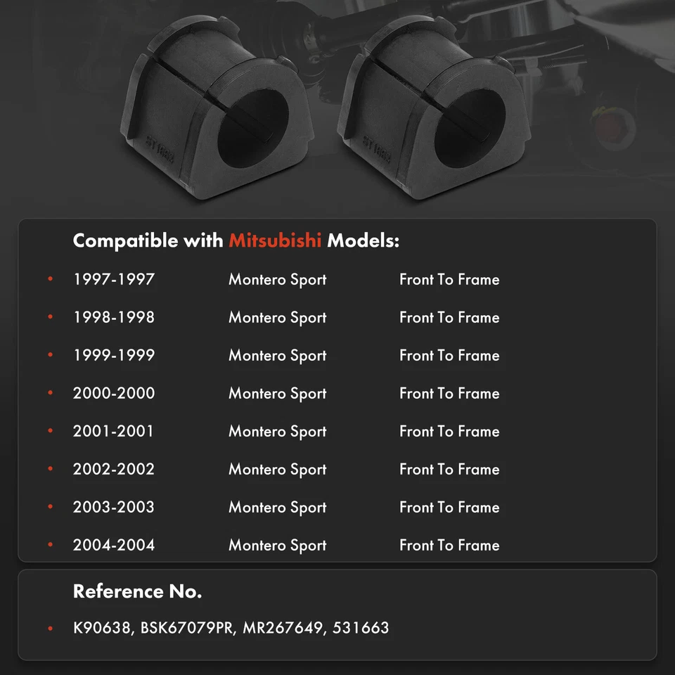 Kit de buje de barra estabilizadora delantera al cuadro de 2 piezas para Mitsubishi Montero Sport 1997-2004 Foto 2 de 4