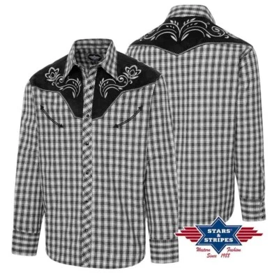 CALEB Chemises noir/blanc à carreaux country western Stars and Stripes homme