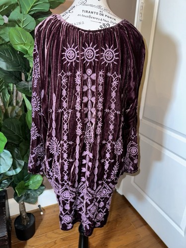 JOHNNY WAS XXL VELVET Eggplant Purple Embroidered Dress Peasant Top Tassels NWOT - Picture 8 of 21