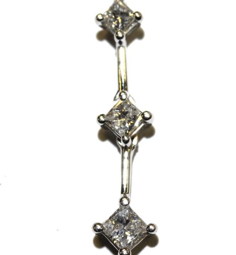 Collar colgante de 3 piedras diamantes princesa SI3-I1 I oro blanco 14k .47ct 1g - Imagen 4 de 10