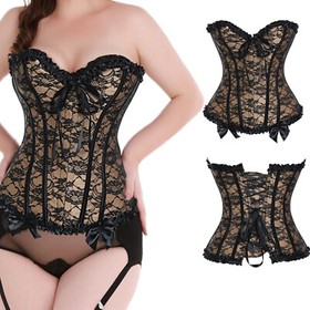 Women Sexy Overbust Corset Top Bustier Waist Trainer Lace-Up Costume Lingerie U4