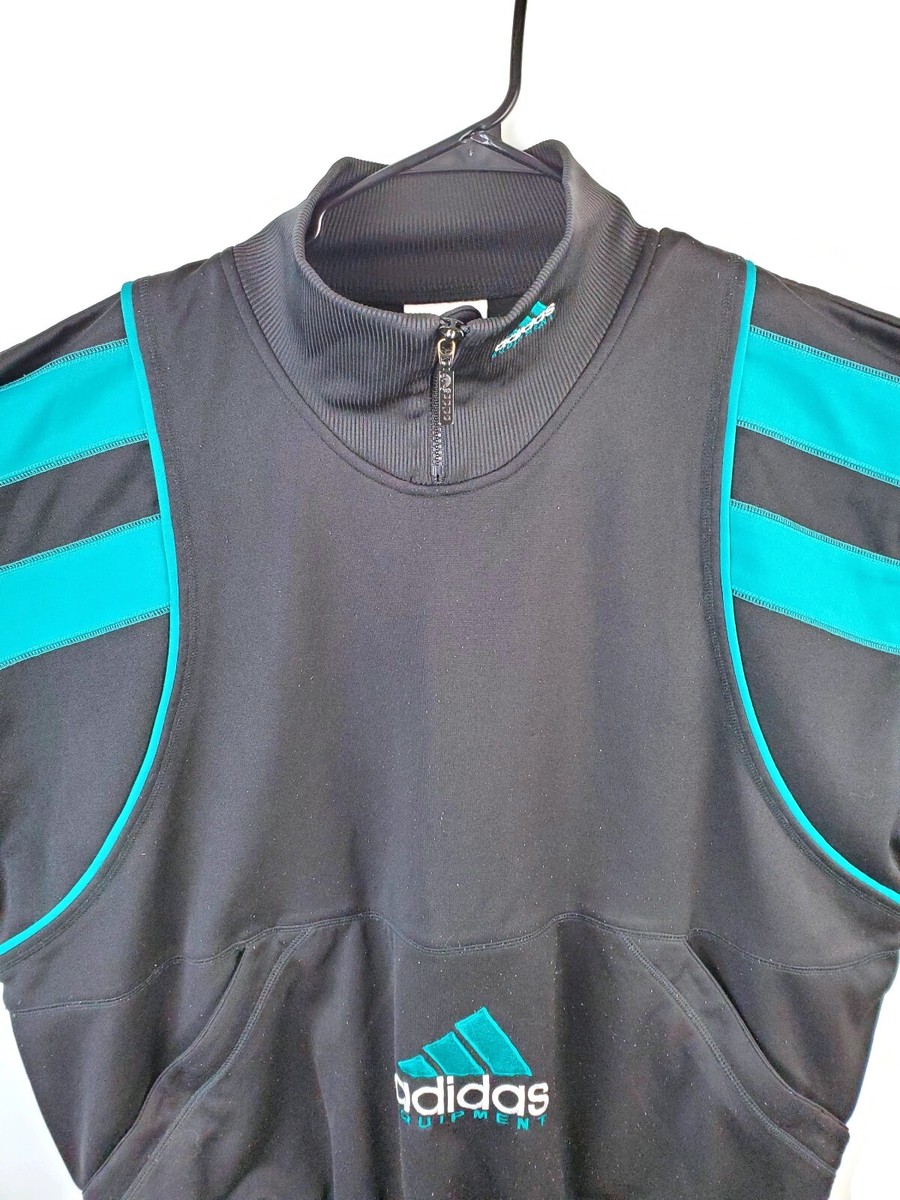 グリーン Le Sweatshirt A Bandes スウェットシャツ Vtg Adidas Equipment 1/4 Zip Retro Sweatshirt Black & Green