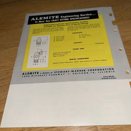 1950'S ALEMITE PORTABLE LUBRICATION FITTINGS Brochure STEWART WARNER - Picture 15 of 15