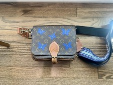 LOUIS VUITTON Vintage Cartouchiere Crossbody Bag MM  Blue Butterfly Design 