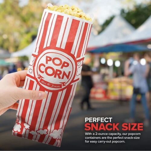 1.1 oz Popcorn Bags Red & White Striped Leak Proof Popcorn Bags Party Supply - Picture 2 of 11