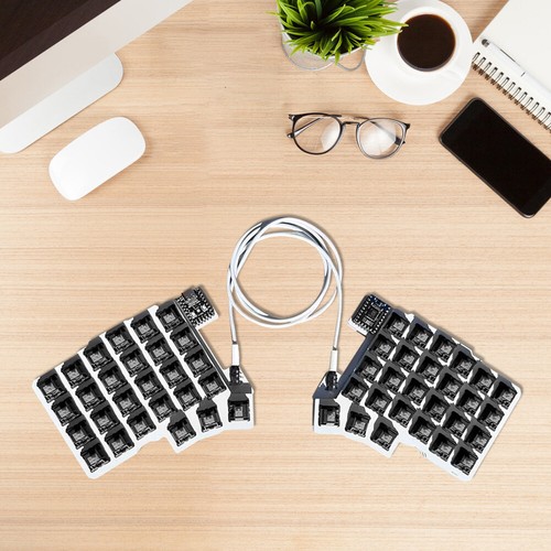 Split Keyboard Wired Ergonomics Keyboard Hot Swap QMK/VIAL (Gray Wood Axis Kit) - Bild 2 von 8